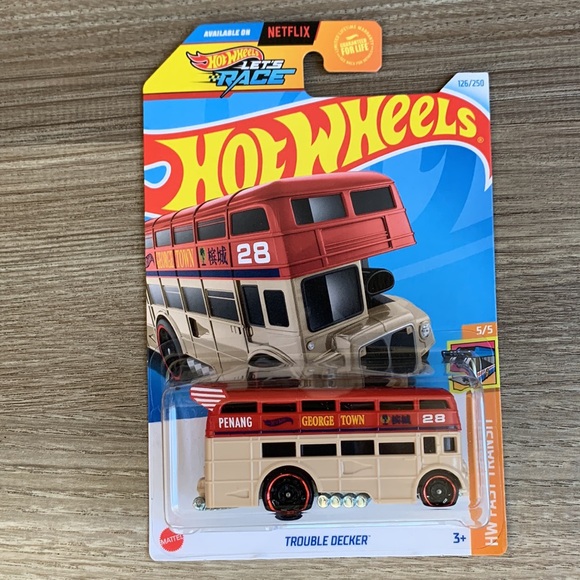 Hot Wheels Trouble Decker George Town Penang Bus Hotwheels Lets Race Netflix New - Picture 5 of 5